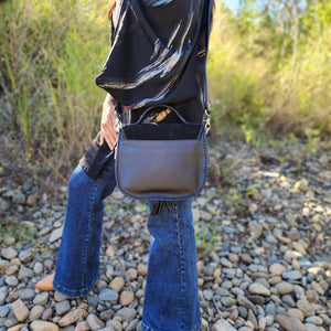 Backside pocket Black Leather suede saddle bag 