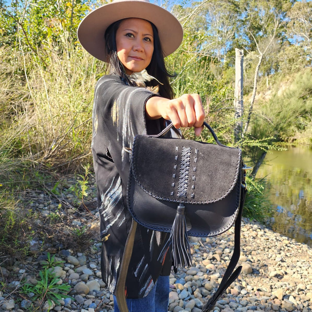 Black Leather suede saddle bag