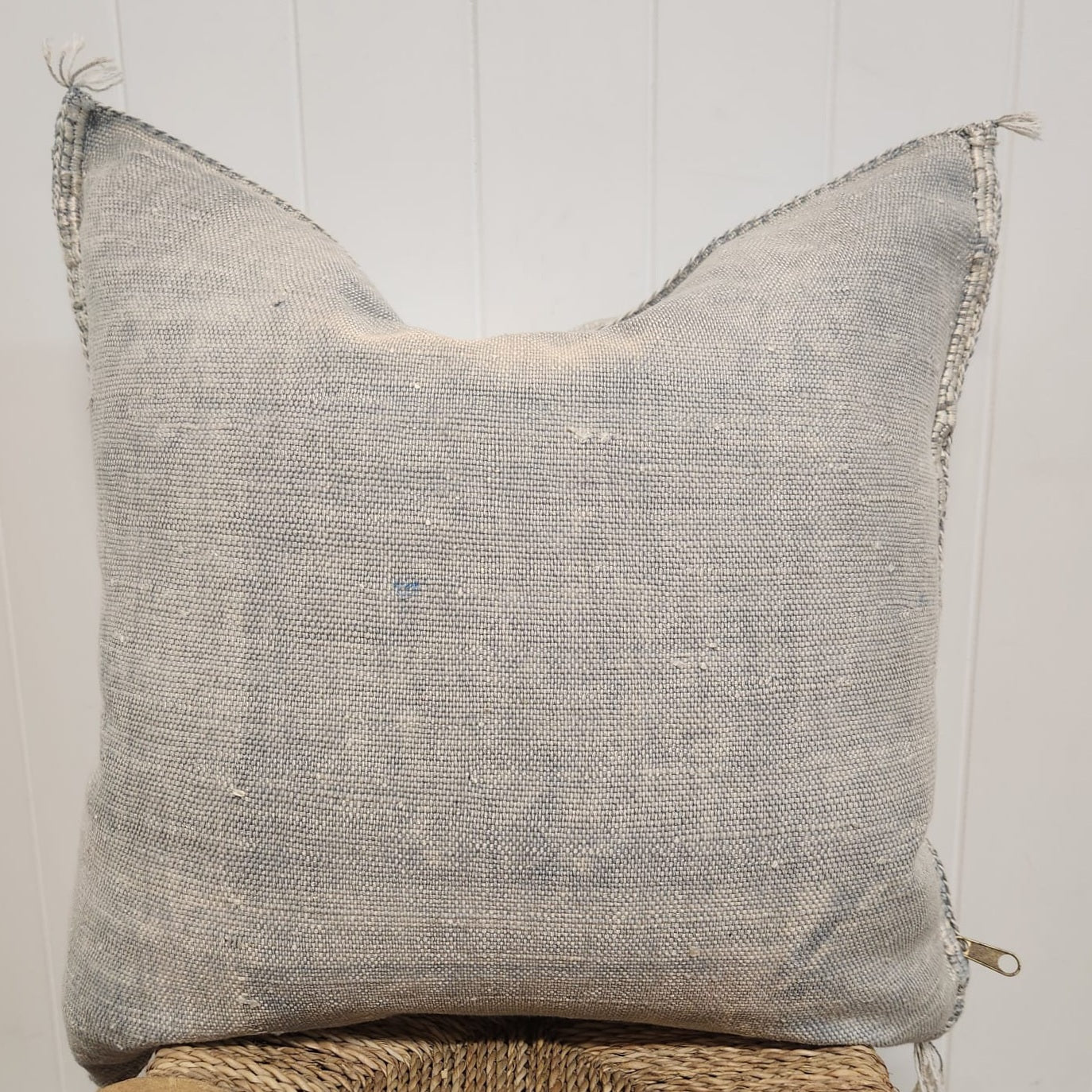 Cactus Silk Cushion // Grey, dark navy blue and dark pink stitching