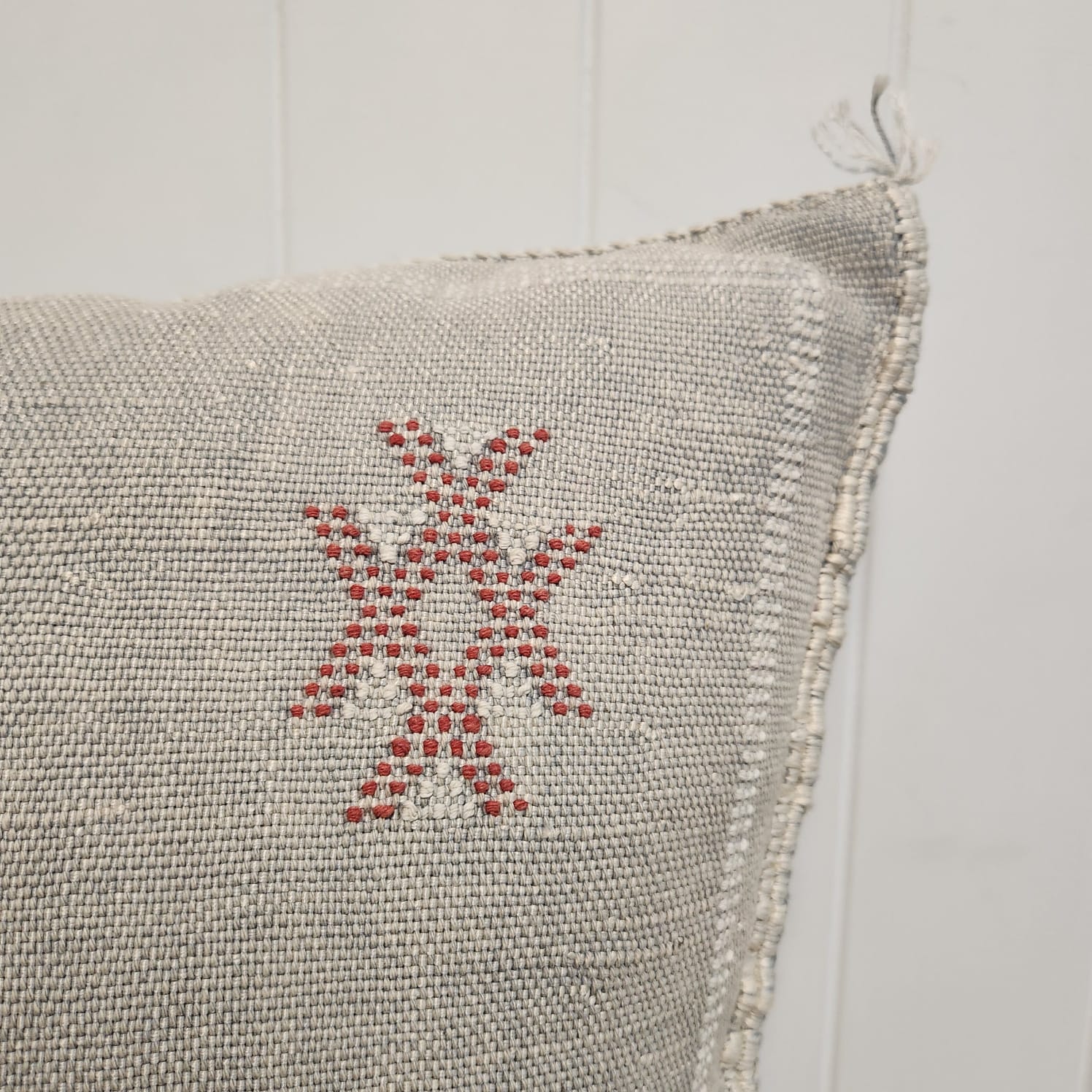 Cactus Silk Cushion // Grey, dark navy blue and dark pink stitching