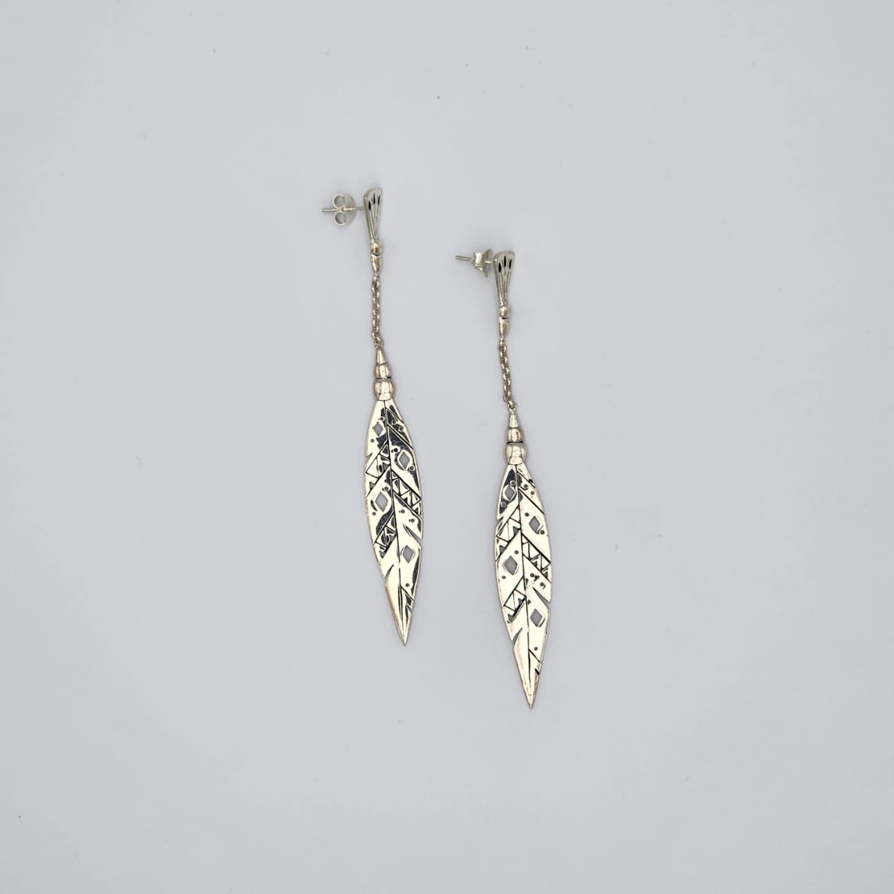 Khikhi silver feather shape dangle silver earrings