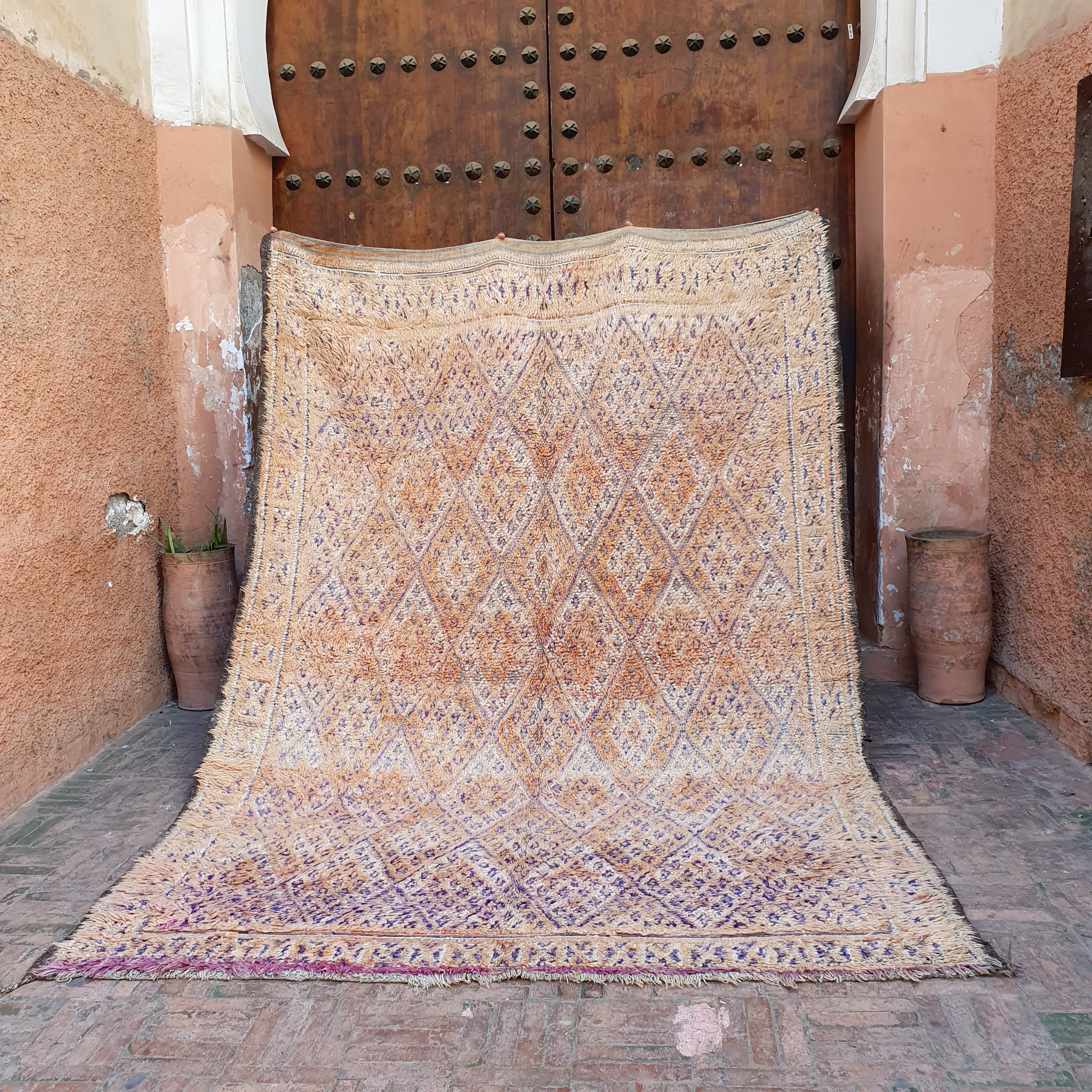 orange and purple vintage beni M'guild rug