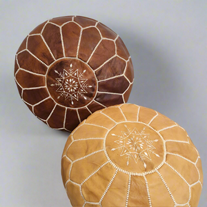 Moroccan Leather Pouffe // Tan
