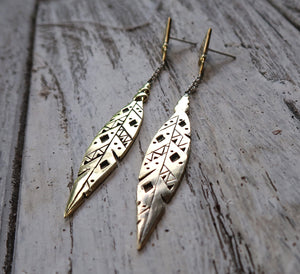 Khikhi silver feather shape dangle silver earrings 