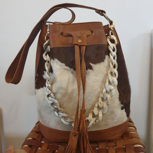 Yumi Cowhide Leather Bucket Bag