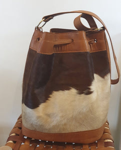 Yumi Cowhide Leather Bucket Bag