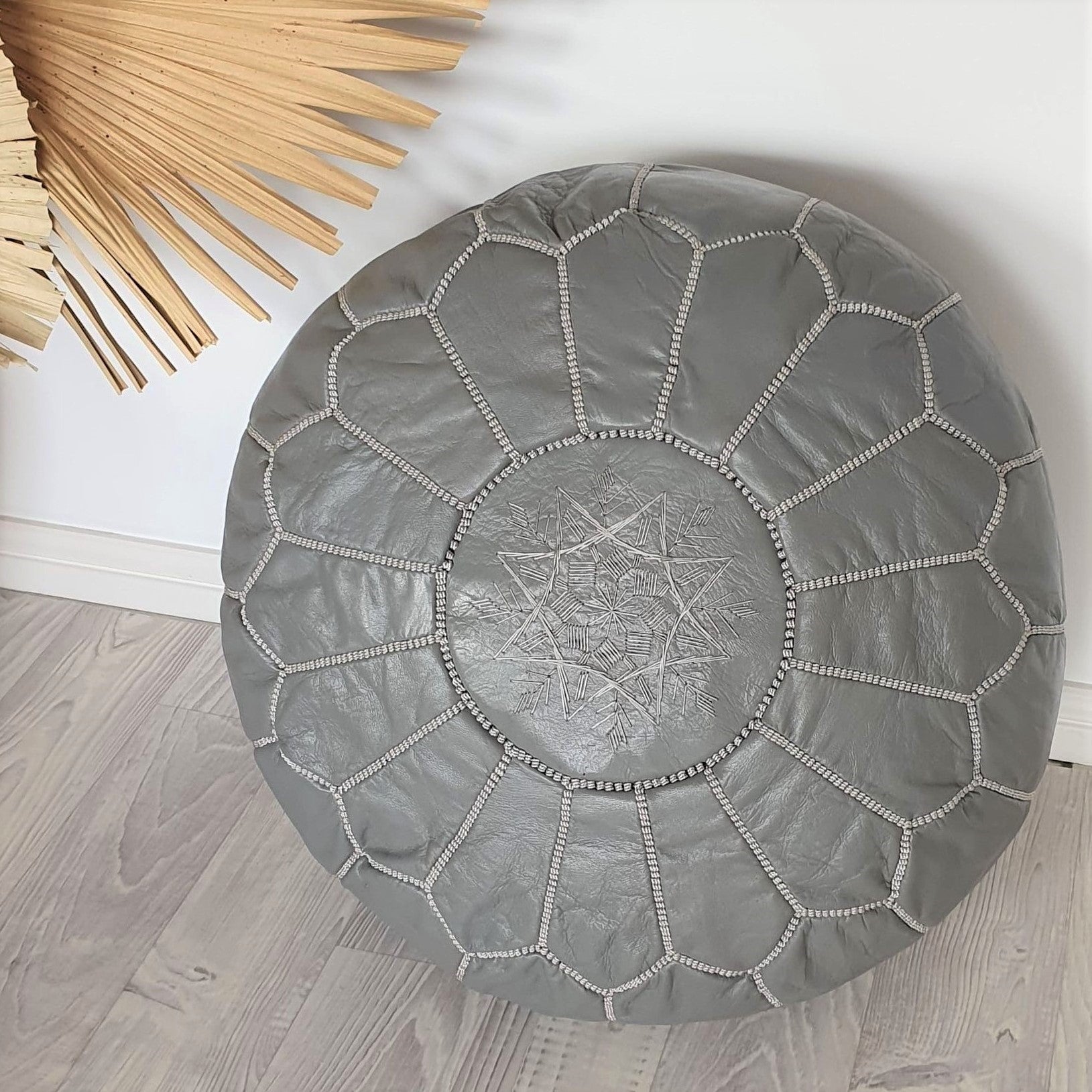 Moroccan Leather Pouffes / Slate