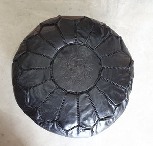 Moroccan Leather Pouffe / Black