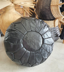 Moroccan Leather Pouffe / Black